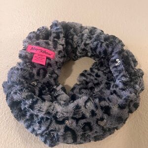 Betsey Johnson | Faux Fur |Gray and Black Leopard Print | Sequin Infinity Scarf
